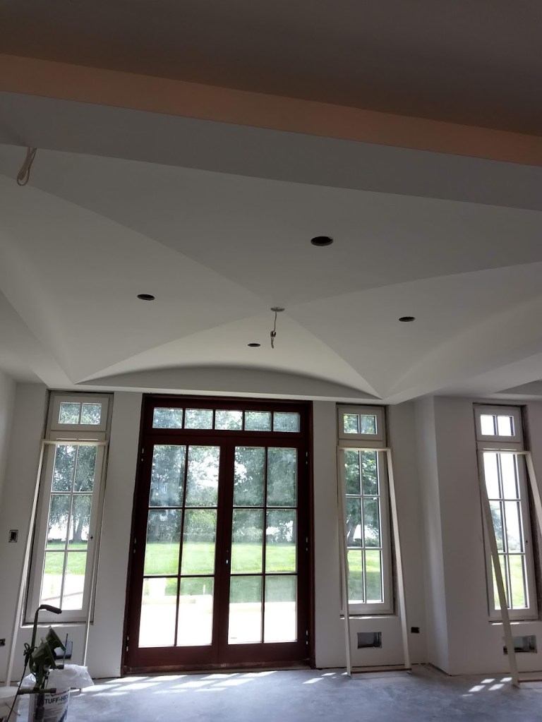 sanded wall and ceiling ready to paint, custom molded ceiling