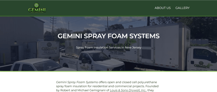 screenshot of Gemini sprayfoam site